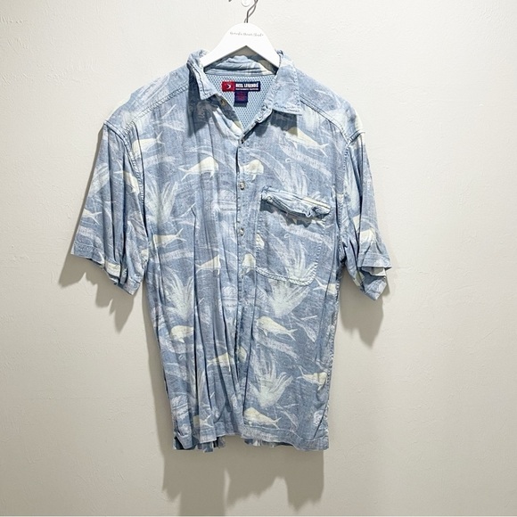 REEL LEGENDS Men’s Blue Fish Print Vented Fishing Shirt Short Sleeve Size XL - Picture 1 of 4